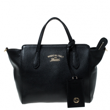 Pre Owned Gucci Black Leather Swing Tote 