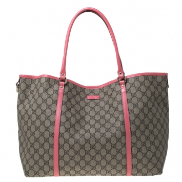 Pre Owned Gucci Beige/Pink GG Supreme Coated Canvas and Leather Joy Large Shopper Tote 