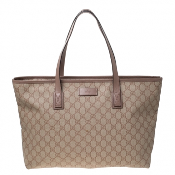 Pre Owned Gucci Pale Pink GG Supreme Canvas Tote 