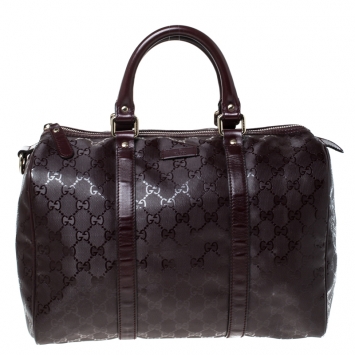 Pre Owned Gucci Dark Burgundy GG Nice Guccissima Canvas Medium Joy Boston Bag