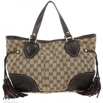 Pre Owned Gucci Brown Ebony GG Tribeca Medium Tote