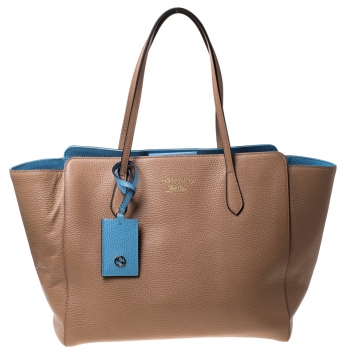 Pre Owned Gucci Beige Leather Large Swing Shopper Tote