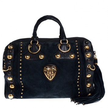 Pre Owned Gucci Dark Green Suede and Leather Large Babouska Indy Boston Bag