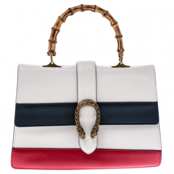Pre Owned Gucci Tri Color Leather Bamboo Handle Large Dionysus Bag
