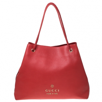 Pre Owned Gucci Red Braided Handle Leather Large Gifford Tote