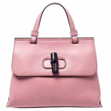 Pre Owned Gucci Pink Leather Bamboo Daily Top Handle Bag