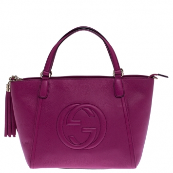 Pre Owned Gucci Fuchsia Pebbled Leather Soho Tote