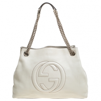 Pre Owned Gucci Off White Leather Medium Soho Tote