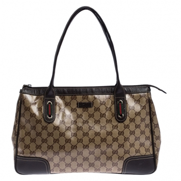 Pre Owned Gucci Beige/Brown Crystal Canvas and Leather Princy Tote