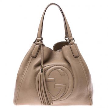Pre Owned Gucci Beige Leather Small Soho Tote