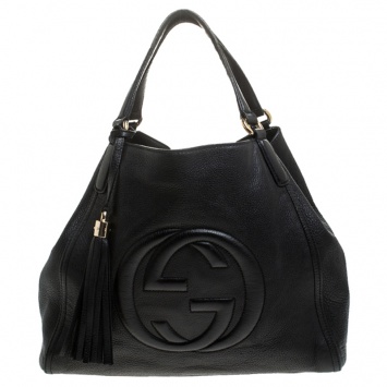 Pre Owned Gucci Black Pebbled Leather Medium Soho Bag