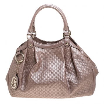 Pre Owned Gucci  Metallic Pink Microguccissima Leather Medium Sukey Tote 