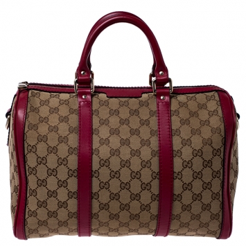 Pre Owned Gucci Beige/Pink GG Canvas and Leather Boston Bag