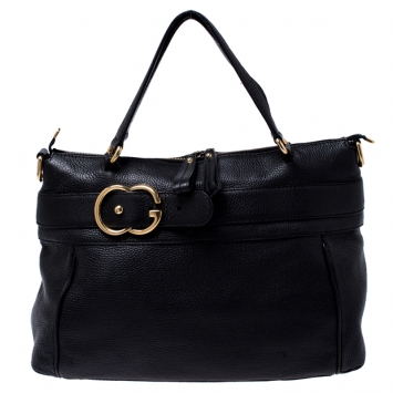 Pre Owned Gucci Black Pebbled Leather Ride Medium Tote