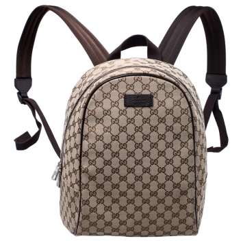 Pre Owned Gucci Beige/Brown GG Canvas and Leather Backpack