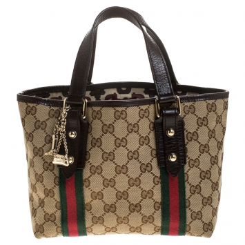 Pre Owned Gucci Beige/Brown GG Canvas Mini Jolicoeur Web Tote