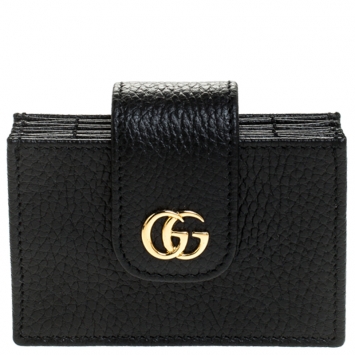 Pre Owned Gucci Black GG Marmont Leather Expandable Card Holder