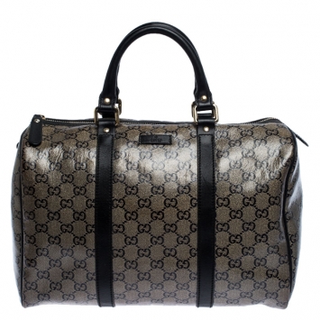 Pre Owned Gucci Grey/Black GG Crystal Canvas Medium Joy Boston Bag