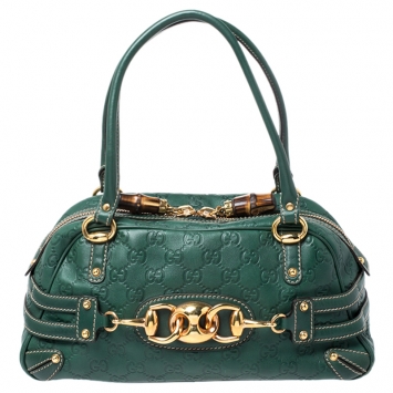 Pre Owned Gucci Green Guccissima Leather Wave Boston Bag