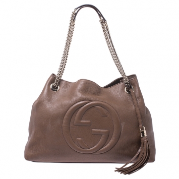 Pre Owned Gucci Brown Pebbled Leather Medium Soho Tote