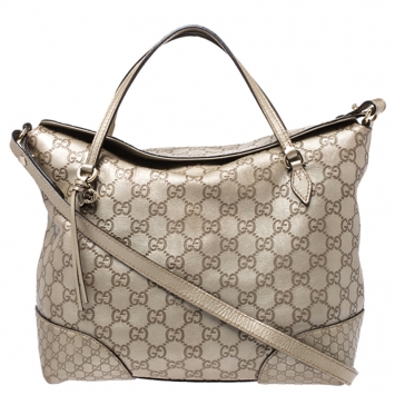 Pre Owned Gucci Gold Guccissima Leather Medium Bree Top Handle Bag