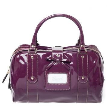 Pre Owned Gucci Purple Patent Leather Boston Bag 