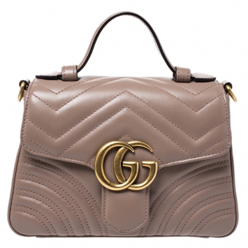 Pre Owned Gucci Beige Leather Mini Marmont Top Handle Bag