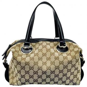 Pre Owned Gucci Brown/Black GG Canvas And Patent Leather Satchel