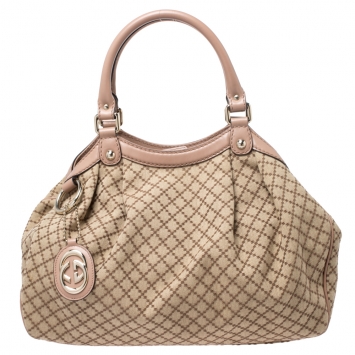 Pre Owned Gucci Beige Diamante Canvas and Leather Medium Sukey Tote 