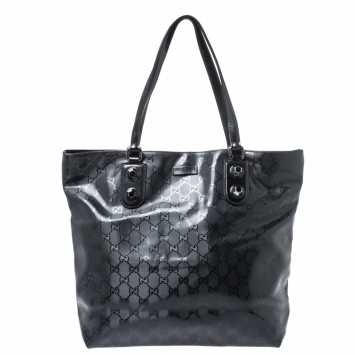 Pre Owned Gucci Black GG Imprime Coated Canvas Metal Stud Tote