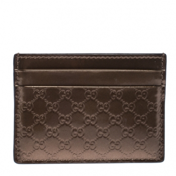 Pre Owned Gucci Bronze Nice Microguccissima Leather Card Holder