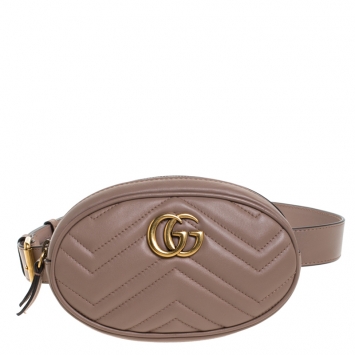 Pre Owned Gucci Beige Matelasse Leather GG Marmont Belt Bag