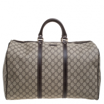 Pre Owned Gucci Beige/Brown GG Supreme Canvas Duffel Bag
