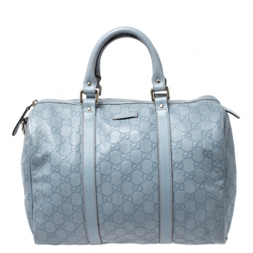 Pre Owned Gucci Sky Blue Guccissima Leather Medium Joy Boston Bag