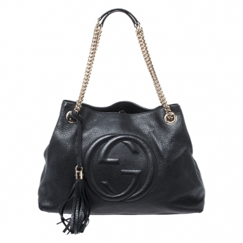 Pre Owned Gucci Black Pebbled Leather Medium Soho Tote
