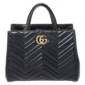 Pre Owned Gucci Black Matelasse Leather Small Marmont Tote