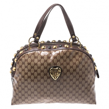 مملوكة مسبقًا Gucci Beige/Brown GG Crystal Canvas Large Babouska Crest Dome Bag