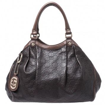 Pre Owned Gucci Dark Brown Guccissima Leather Medium Sukey Tote