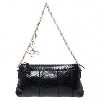Pre Owned Gucci Black Python Charm Chain Pochette