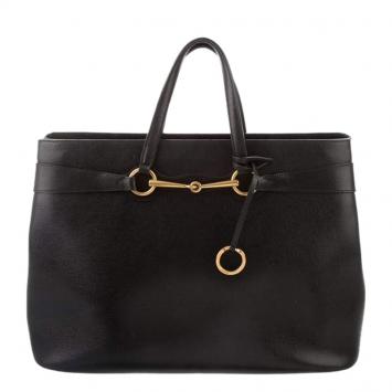 Pre Owned Gucci Black Leather Bright Bit Tote 
