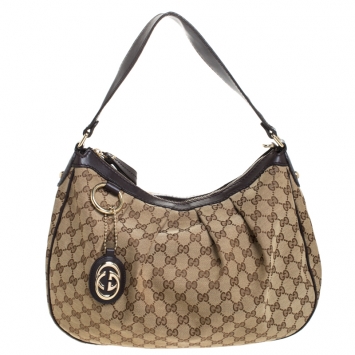 Pre Owned Gucci Beige/Brown GG Canvas and Leather Medium Sukey Tote