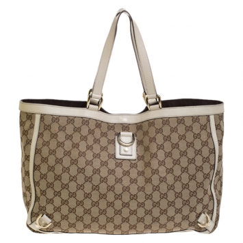 Pre Owned Gucci Beige/Cream GG Canvas and Leather Abbey D-Ring Tote
