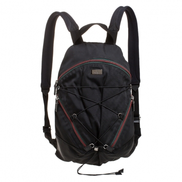 Pre Owned Gucci Black Nylon Web Zipper Line Backpack