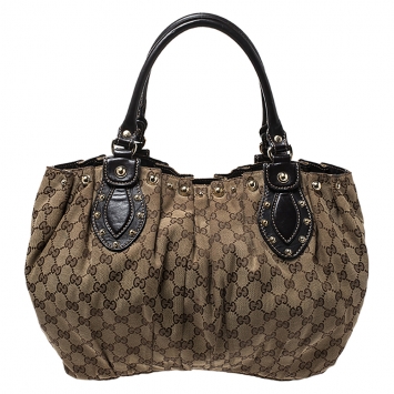 Pre Owned Gucci Beige GG Canvas and Leather Medium Pelham Tote