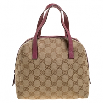 Pre Owned Gucci Beige/Pink GG Canvas and Leather Mini Dome Bag