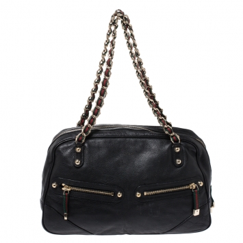 Pre Owned Gucci Black Leather Capri Bowler Bag