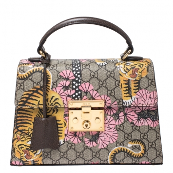 مملوكة مسبقًا Gucci Beige/Brown GG Supreme Canvas and Leather Bengal Padlock Top Handle Bag     
