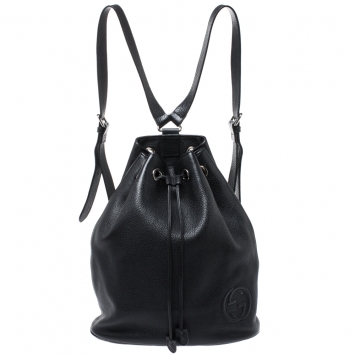 Pre Owned Gucci Black Leather Soho Drawstring Backpack