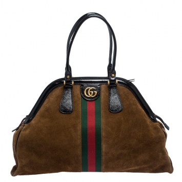 Pre Owned Gucci Brown Suede and Patent Leather Large Web Re(Belle) Bag