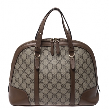 Pre Owned Gucci Beige/Brown GG Supreme Canvas and Leather Nice Dome Satchel
